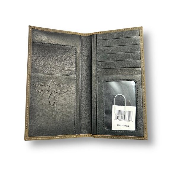 Justin Rodeo Wallet Brown Genuine Leather Tooled Western Stitch RFID Long Bifold - Picture 3 of 6
